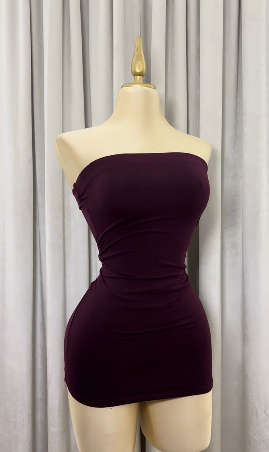 Plum Strapless Mini Dress